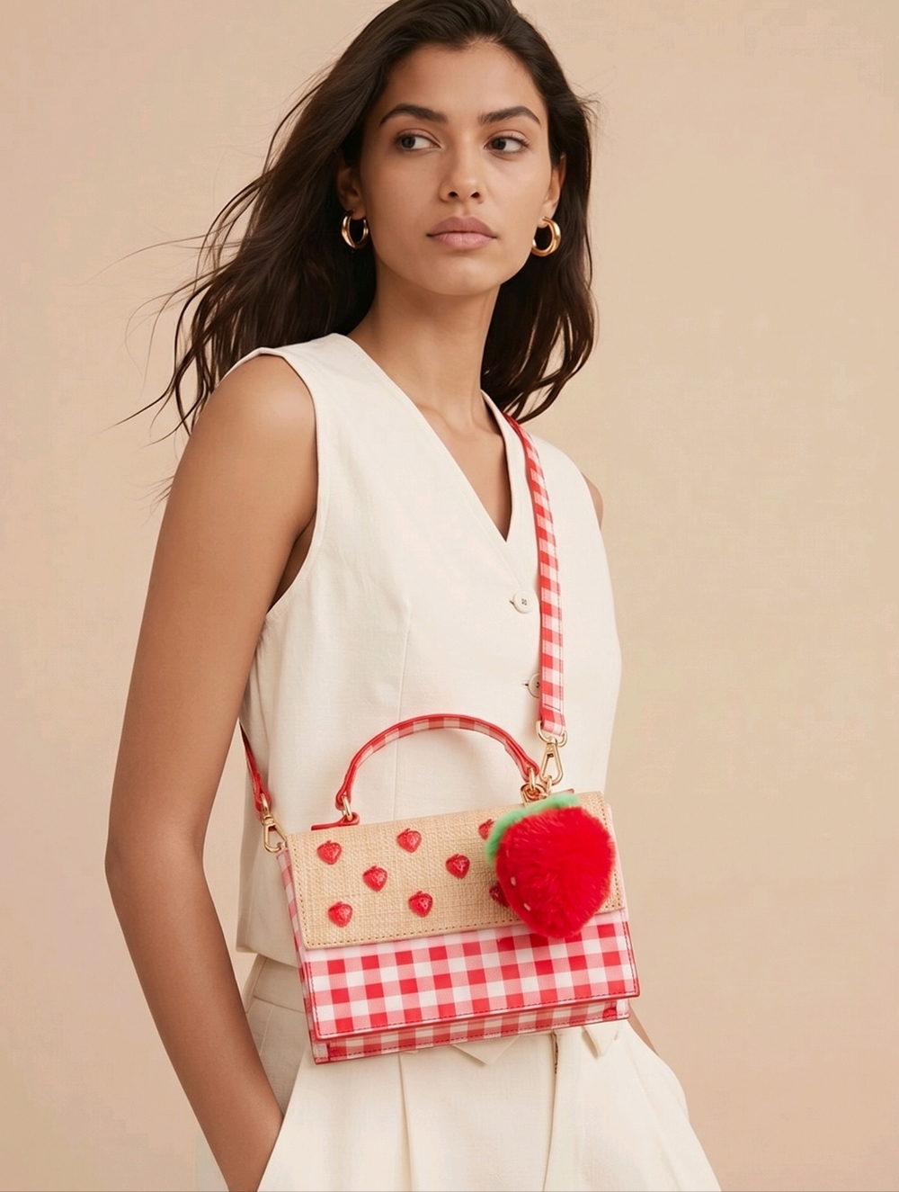 🇬🇪🩵NWT Betsey Johnson Mylo Strawberry Gingham Mini Crossbody Purse